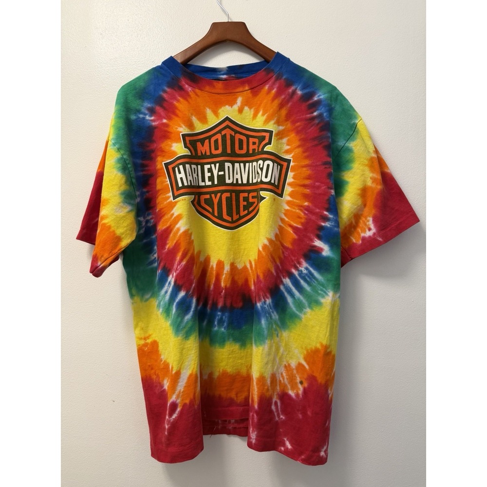 VTG Harley Davidson T Shirt Tie Dye Men's L Los Angeles Single Stitch USA RARE